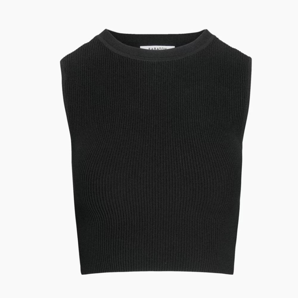 Artitzia Babaton sculpt knit muscle tank high neck crew top shirt large black